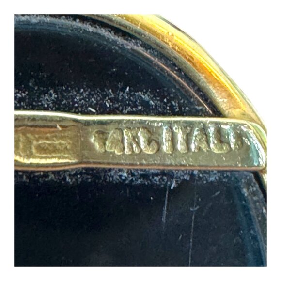 Estate Vintage 14K Yellow Gold Blue Agate Onyx Cameo Mother Child Pendant Italy - Picture 5 of 7